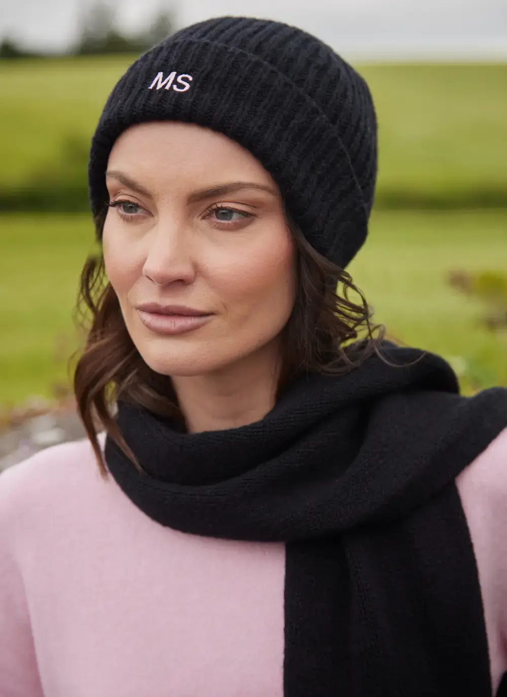 Personalized Cashmere Wool Beanie in Black